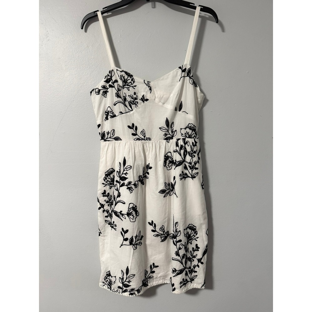 J. Crew Womens‎ White Black Floral Embroidered 100% Cotton Dress Pockets Size 6